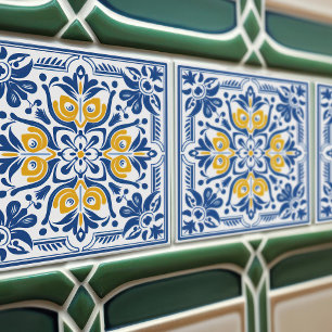 Modern Azulejo Blue Yellow Portugiesisch Lissabon Fliese
