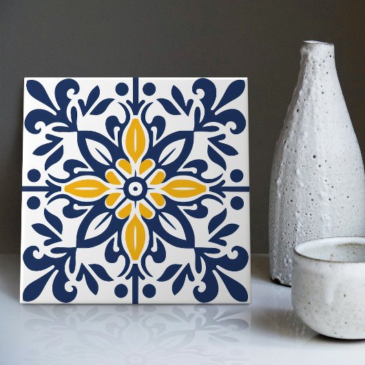Modern Azulejo Blue Yellow Portugiesisch Lissabon Fliese