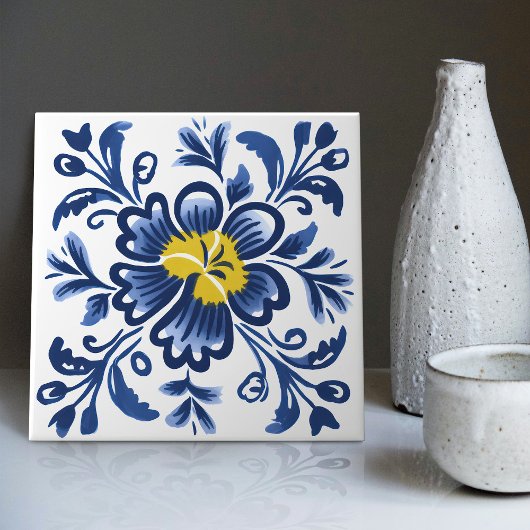 Modern Azulejo Blue Yellow Portugiesisch Lissabon Fliese
