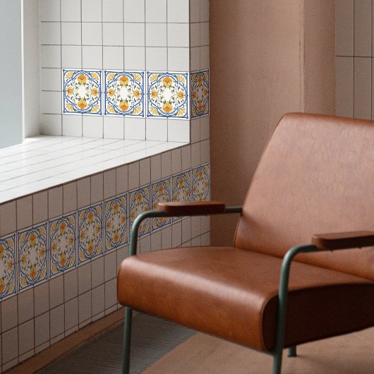 Modern Azulejo Blue Yellow Portugiesisch Lissabon Fliese