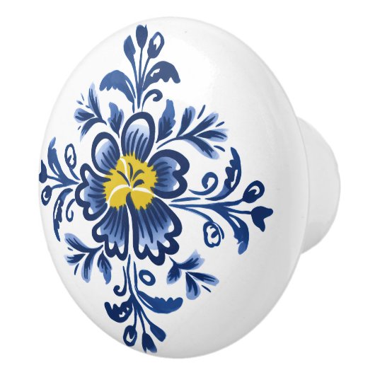 Modern Azulejo Blue Yellow Portugiesisch Lissabon Keramikknauf (Rechts)