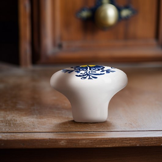 Modern Azulejo Blue Yellow Portugiesisch Lissabon Keramikknauf