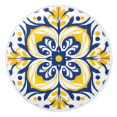 Modern Azulejo Blue Yellow Portugiesisch Lissabon Keramikknauf (Vorderseite)