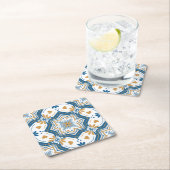 Modern Azulejo Blue Yellow Portugiesische Muster Rechteckiger Pappuntersetzer (Vor Ort)