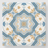 Modern Azulejo Blue Yellow Portugiesische Muster Steinuntersetzer (Vorderseite)