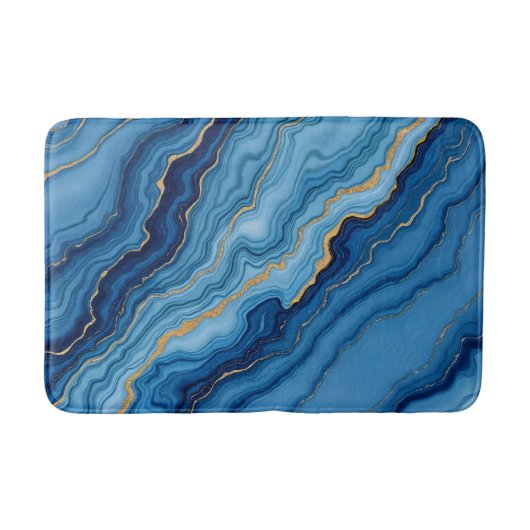 Modern Azure Blue Gold Marble Collection Badematte (Vorderseite)
