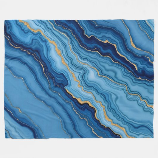 Modern Azure Blue Gold Marble Collection Fleecedecke (Vorderseite (Horizontal))