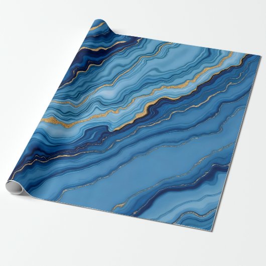 Modern Azure Blue Gold Marble Collection Geschenkpapier (Ungerollt)