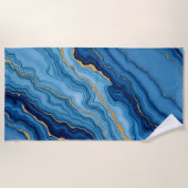 Modern Azure Blue Gold Marble Collection Strandtuch (Vorderseite)