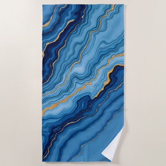 Modern Azure Blue Gold Marble Collection Strandtuch (Vorderseite)