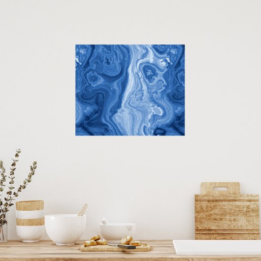 Modern Azure Blue Malachite Marble Wirbel Muster Poster (Küche)