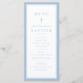 Modern Baby Blue Cross Boy Baptism Menükarte (Vorderseite)