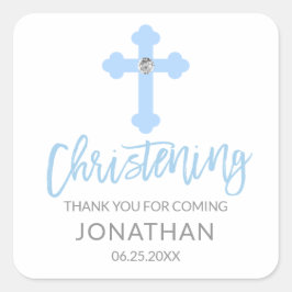 Modern Baby Blue Cross Christening Boy Vielen Dank Quadratischer Aufkleber