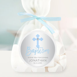 Modern Baby Blue Cross Taufe Junge Vielen Dank Runder Aufkleber