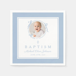 Modern Baby Blue Religius Cross Boy Baptism Serviette