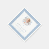 Modern Baby Blue Religius Cross Boy Baptism Serviette (Ecke)