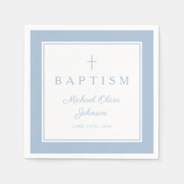 Modern Baby Blue Religius Cross Boy Baptism Serviette