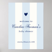 Modern Baby Blue Stripe Heart Valentine Welcome Poster (Vorne)