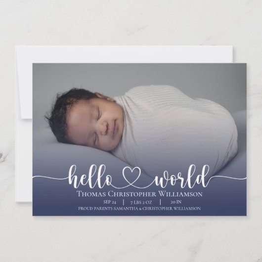 Modern Baby Boy Ankündigung Foto Script (Vorderseite)