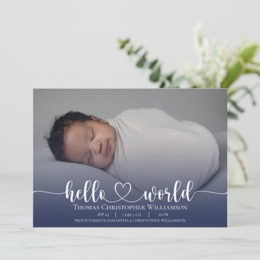 Modern Baby Boy Ankündigung Foto Script (Stehend Vorderseite)