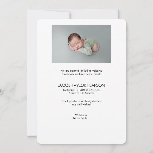 Modern Baby BOY Birth Custom Neugeborene Fotografi Dankeskarte (Rückseite)