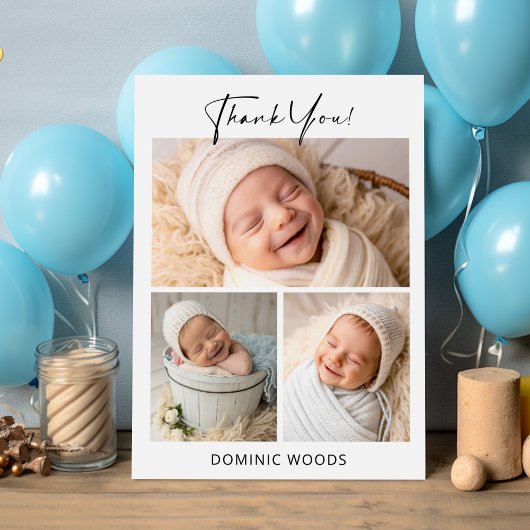 Modern Baby Boy Dankeschön Card mit Foto Ankündigung
