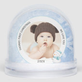 Modern Baby Boy First Christmas Foto Icy Blue Schneekugeln (Vorderseite)