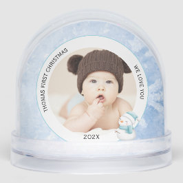 Modern Baby Boy First Christmas Foto Icy Blue Schneekugeln