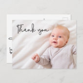 Modern Baby Boy Foto Birth Danke Custom Ankündigungspostkarte (Vorne/Hinten)