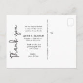 Modern Baby Boy Foto Birth Danke Custom Ankündigungspostkarte (Rückseite)