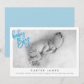 MODERN BABY BOY FOTO Kalligraphie-Overlay blau Ankündigung (Vorne/Hinten)