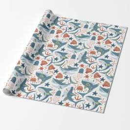 Modern Baby Boy Kids Birthday Under The Sea Shark Geschenkpapier