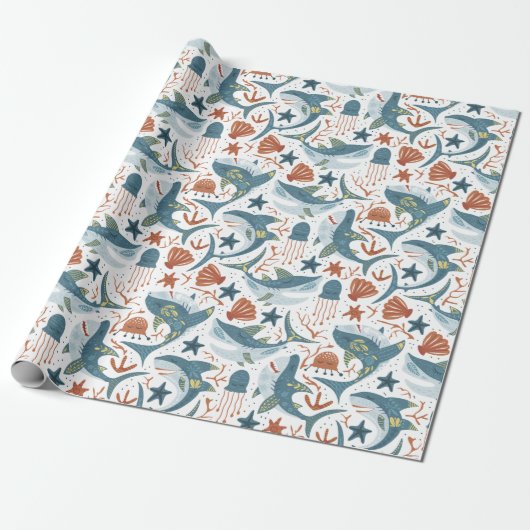 Modern Baby Boy Kids Birthday Under The Sea Shark Geschenkpapier (Ungerollt)