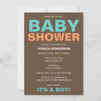 Modern Baby Boy Showeinladung - Braun/Aquamarin