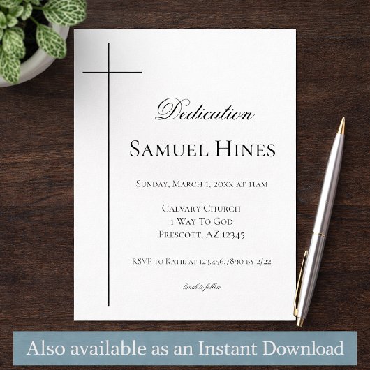 Modern Baby Dedication Invitation Cross Template Einladung
