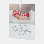 Modern Baby First Christmas Custom Ornament Aus Glas (Vorderseite links)