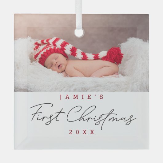 Modern Baby First Christmas Custom Ornament Aus Glas (Vorderseite)