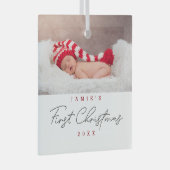 Modern Baby First Christmas Custom Ornament Aus Glas (Vorderseite Rechts)