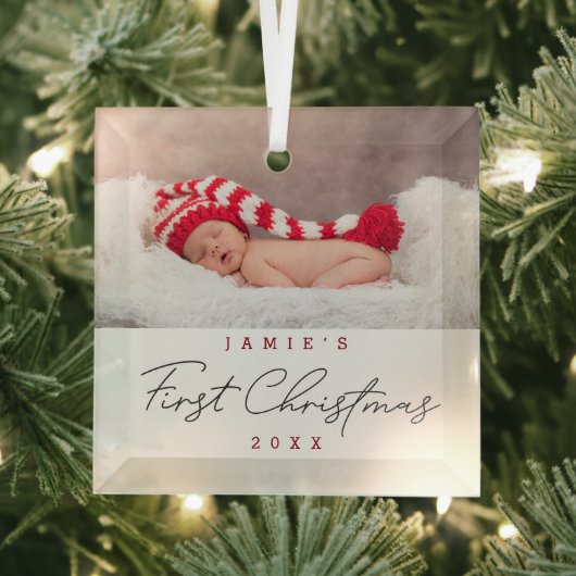 Modern Baby First Christmas Custom Ornament Aus Glas (Insitu)