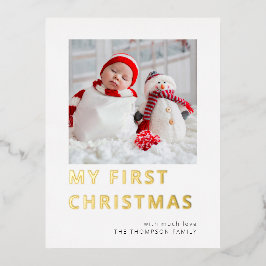Modern Baby First Christmas Foto Real Folien Feiertagspostkarte