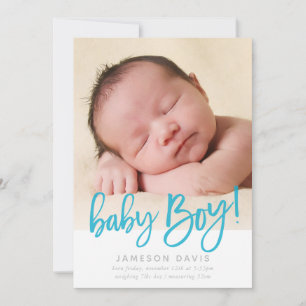 MODERN BABY FOTO, einfaches Junge-Blau-Skript schr Ankündigung