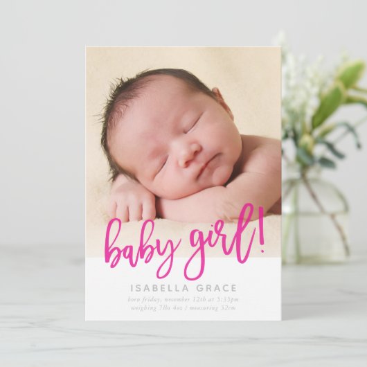 MODERN BABY FOTO, einfaches Mädchen, rosa Drehschr Ankündigung (Stehend Vorderseite)