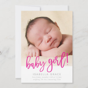 MODERN BABY FOTO, einfaches Mädchen, rosa Drehschr Ankündigung