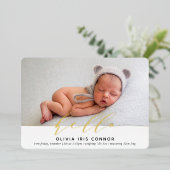 MODERN BABY FOTO elegant minimalistisch hello Dreh Folieneinladung (Stehend vorne)