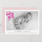 MODERN BABY GIRL FOTO Kalligraphie Overlay PINK Ankündigung (Vorne/Hinten)