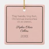 Modern Baby Girl Foto Weihnachten Pink Script Name Keramikornament (Rückseite)