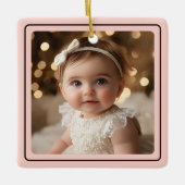 Modern Baby Girl Foto Weihnachten Pink Script Name Keramikornament (Vorderseite)