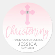 Modern Baby Pink Cross Christening Girl Vielen Dan