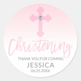 Modern Baby Pink Cross Christening Girl Vielen Dan Runder Aufkleber