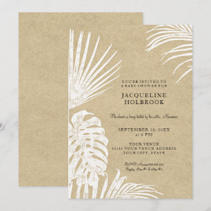 Modern Baby Shower Simple Kraft Tropical Blätter Einladung